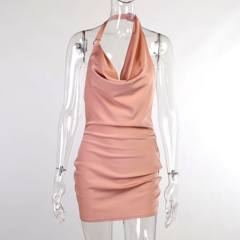 Satin V-Neck Backless Mini Dress – Elegant Party Style