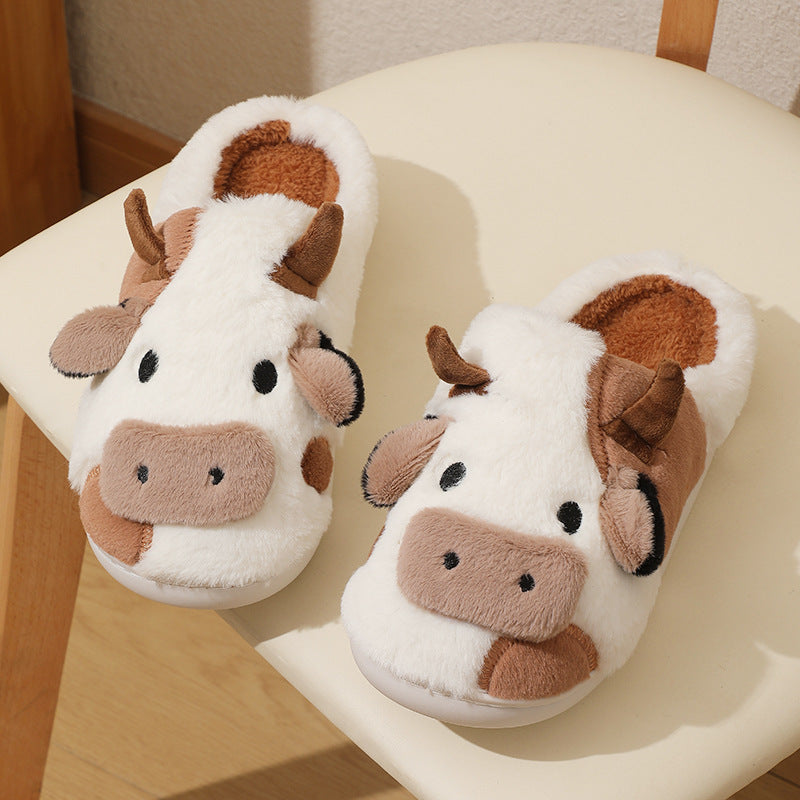 Cow Plush Slippers – Cute Kawaii Soft Indoor Shoes