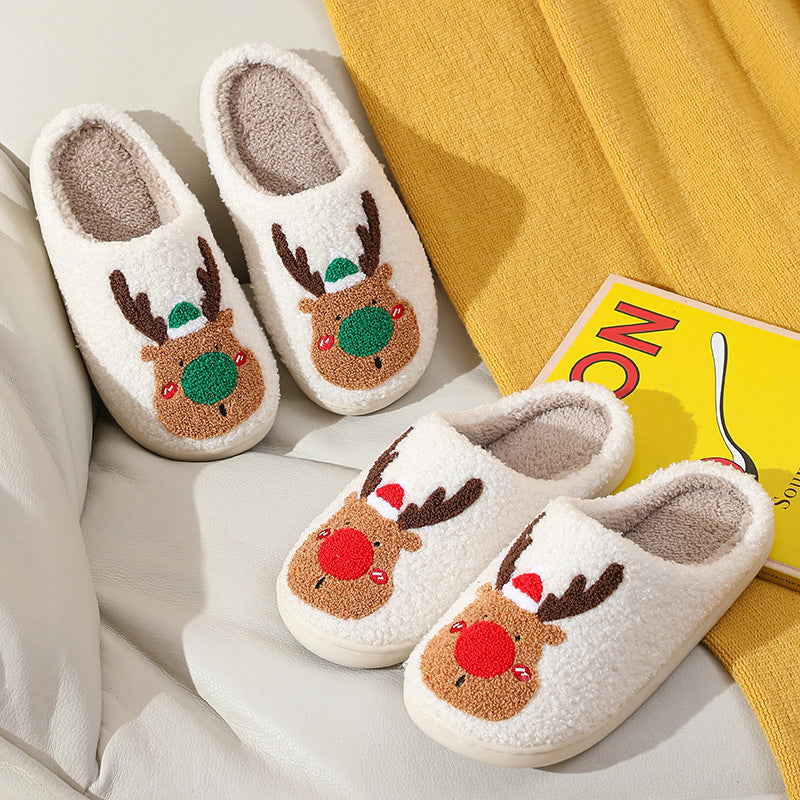 Cozy Christmas Slippers – Cute Elk Winter House Shoes