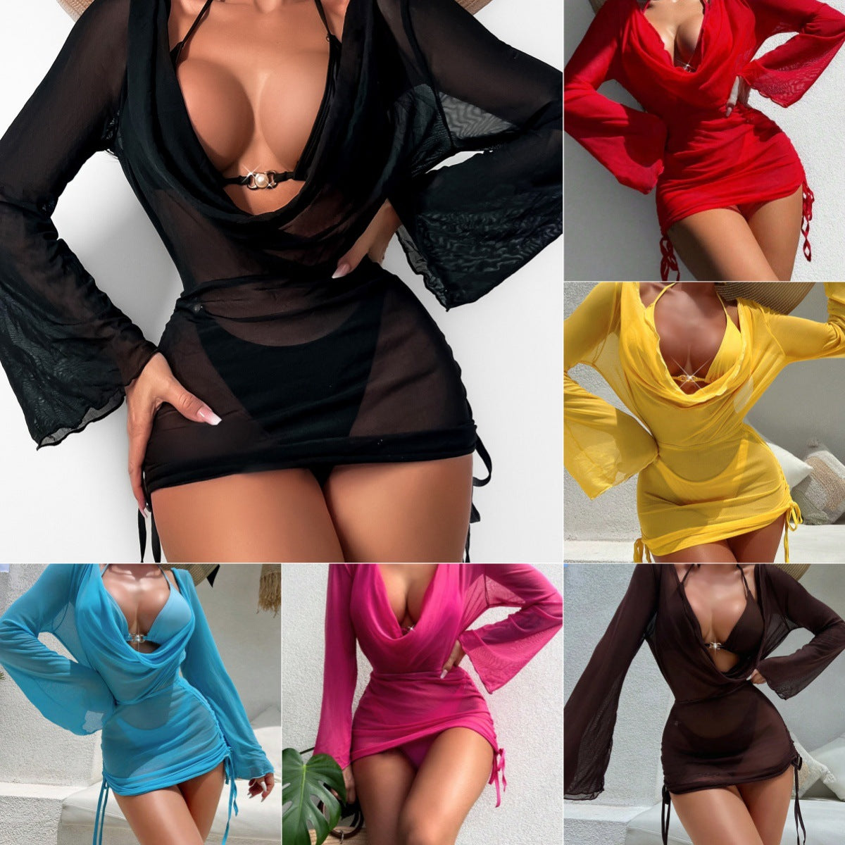 3-Piece Bikini Set with Cover-Up – Lace-Up Beachwear