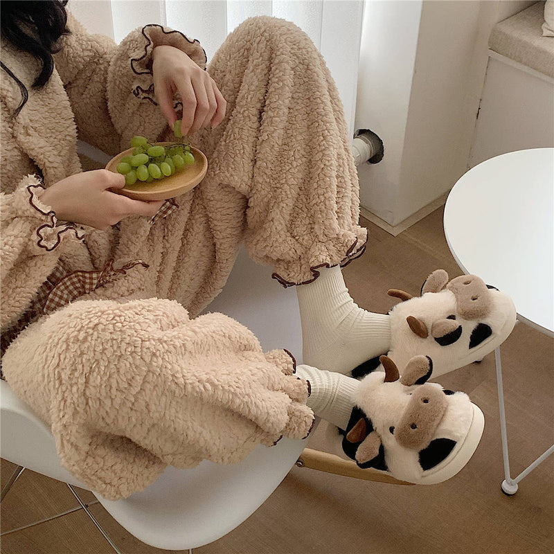 Cow Plush Slippers – Cute Kawaii Soft Indoor Shoes